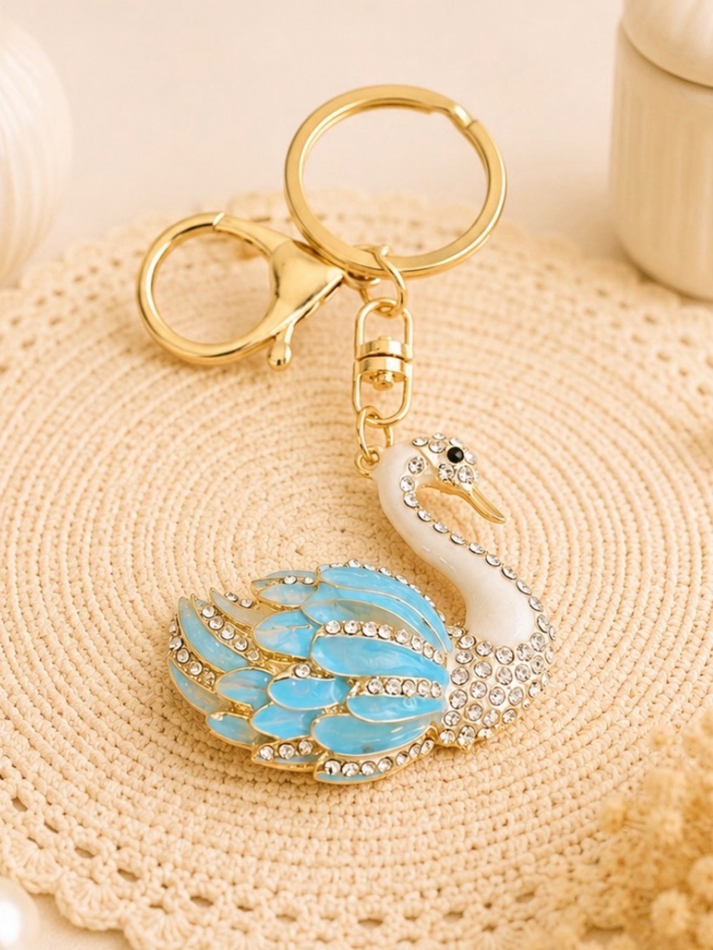 Bag Charm/Keyring-Swan with Blue Enamel Wings Charm with Gold Accents-NWOT